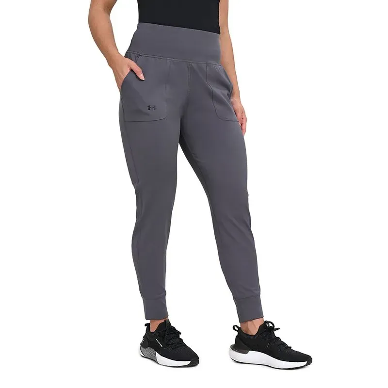 Calça feminina Under Armour F Motion Jogger cinza vista frontal para ajuste
